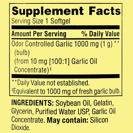 Spring Valley Odor-Controlled Garlic Softgels Dietary Supplement, 1,000 Mg, 120 Count