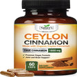 Ceylon Cinnamon Capsules - Certified Organic Cinnamon Pills, Non-Gmo, Dairy & Gluten Free, Sri Lanka Cinnamon Powder Supplement, Vegan True Cinnamomum Vitamins, Sugar Free, 60 Count Cinnamon Capsules