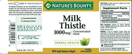 Nature'S Bounty Milk Thistle, Herbal Health Supplement, Supports Liver Health, 1000 Mg, 50 Softgels