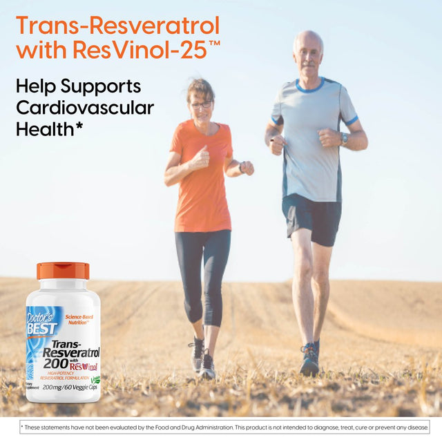 Doctor'S Best Trans-Resveratrol with Resvinol, Non-Gmo, Vegan, Gluten Free, Soy Free, 200 Mg, 60 Veggie Caps