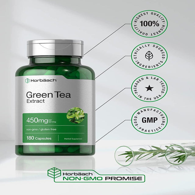 Green Tea Extract Capsules 450Mg | 180 Count | by Horbaach