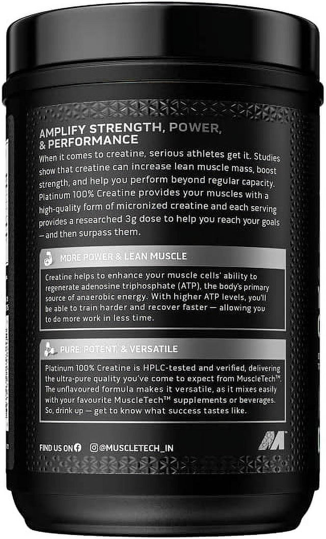 Creatine Monohydrate Powder | Muscletech Platinum | Pure Micronized | Muscle Recovery + Builder for Men & Women | Workout Supplements | Unflavored (80 Servings)