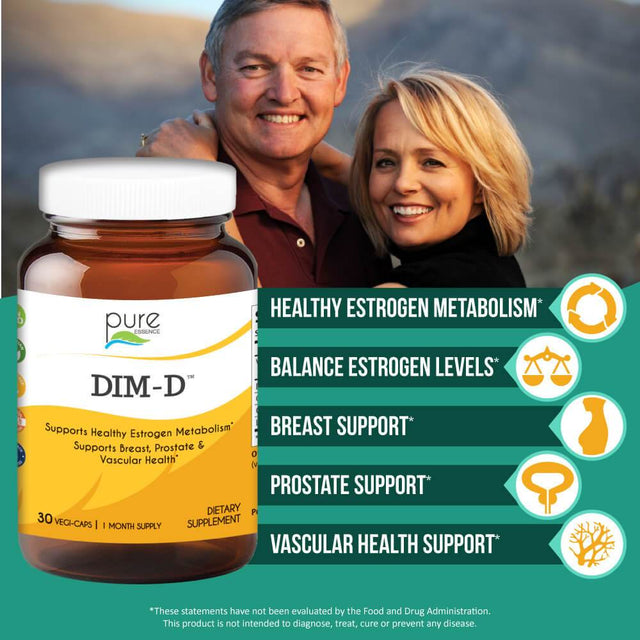 DIM-D by Pure Essence - Natural DIM Supplement with Vitamin D3 , Calcium, Green Tea & Lycopene - 30 Capsules