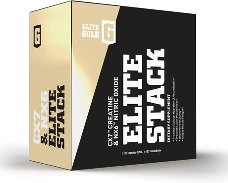 Elite Gold Elite Stack 2-Pack: NX6 Nitric Oxide Rush and CX5 Creatine Complex, Nitric Oxide Supplement, Muscle Recovery, 1 Count