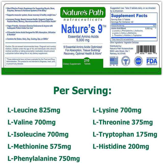 Nature'S Path Nature'S 9 - 5000Mg of 9 Essential Amino Acids - Pre- and Post-Workout Tablets