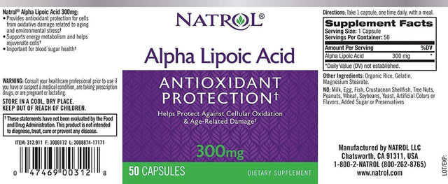 Natrol Alpha Lipoic Acid 300 Mg Capsules 50 Ea (Pack of 2)