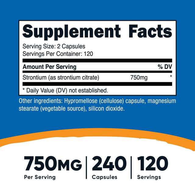 Nutricost Strontium Capsules 750Mg, 240 Capsules - Vegetarian, Non-Gmo, Gluten Free Supplement