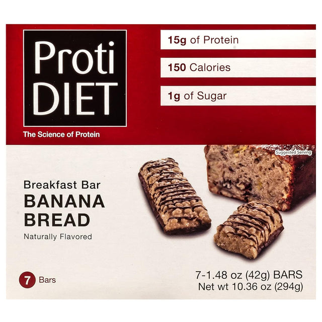 Protidiet Protein Bar - Banana Bread (7/Box) - High Protein 15G - Low Calorie - High Fiber