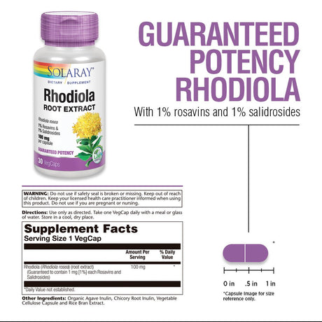 Solaray Rhodiola Root Extract 100 Mg | Herbal Adaptogen for Occasional Stress & Mood Support | 30Ct