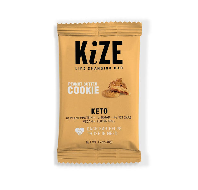 Kize Keto Energy Bar, 1G Sugar, 4G Net Carbs, 8G Plant Based Protein, Peanut Butter Cookie, Vegan, Gluten Free, Low Sugar, Low Carb, Non-Gmo, Soy Free, Mission Based, Made in the USA (10 Count)