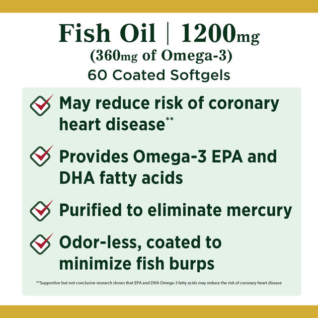 Nature'S Bounty Fish Oil with Omega 3 Softgels, 1200 Mg, 60 Ct