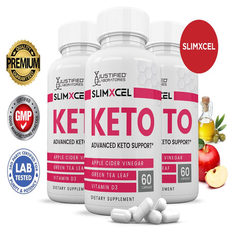 (3 Pack) Slimxcel Keto ACV Pills 1275Mg Alternative to Gummies Dietary Supplement 180 Capsules