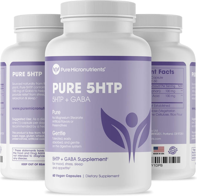 Pure 5-HTP (5-Hydroxytryptophan) plus GABA Supplement - for Sleep, Mood & Stress Management - 60 Veggie Caps