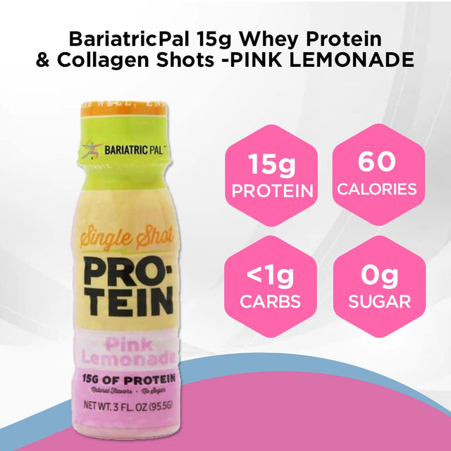 Bariatricpal Ready-To-Drink 15G Whey Protein & Collagen Shots - Pink Lemonade (12 Bottles)