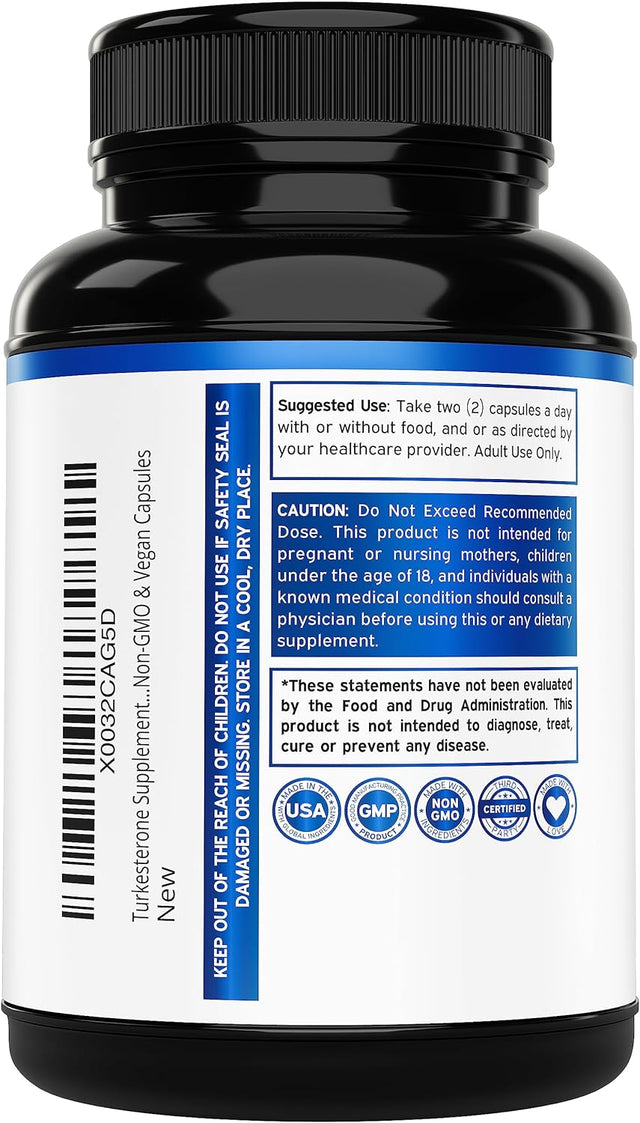 Turkesterone Supplement 500Mg (120 Capsules) - Stamina, Drive, Athletic Performance & Muscle Mass - (Ajuga Turkestanica Std. to 10% Turkesterone) (Similar to Ecdysterone) - Non-Gmo & Vegan Capsules