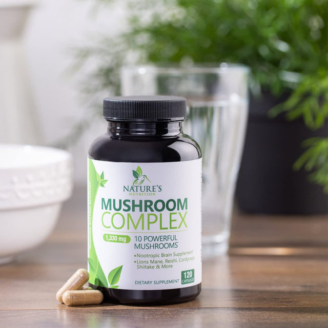 Mushroom Supplement - 10 Mushroom Complex Blend - Lions Mane, Reishi, Turkey Tail, Chaga, Cordyceps, Shiitake, Maitake - Nootropic Brain Supplement, Memory, Focus, Immune Health Support - 120 Count