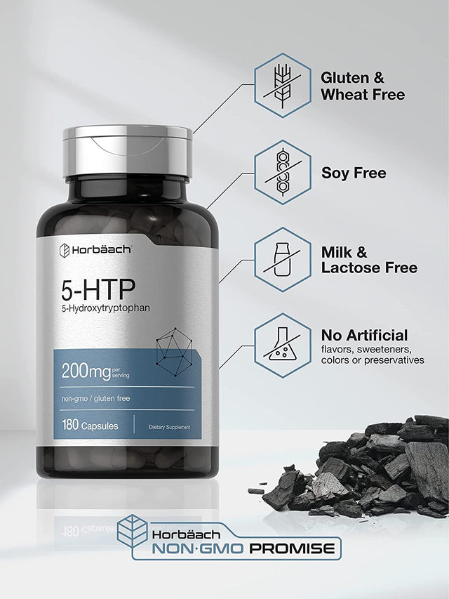 5HTP 200Mg Capsules | 180 Capsules | Griffonia Simplicifolia | 5HTP Extra Strength Supplement | Non-Gmo, Gluten Free | 5 Hydroxytryptophan | by Horbaach