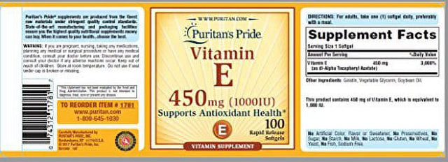 Vitamin E 450 Mg, Supports Immune Function, 100 Count by Puritan'S Pride