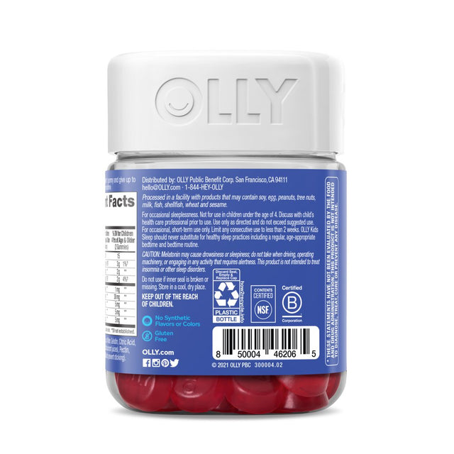 OLLY Kids Sleep Gummy Supplement, 0.5 Melatonin, L Theanine, Raspberry, 50 Ct