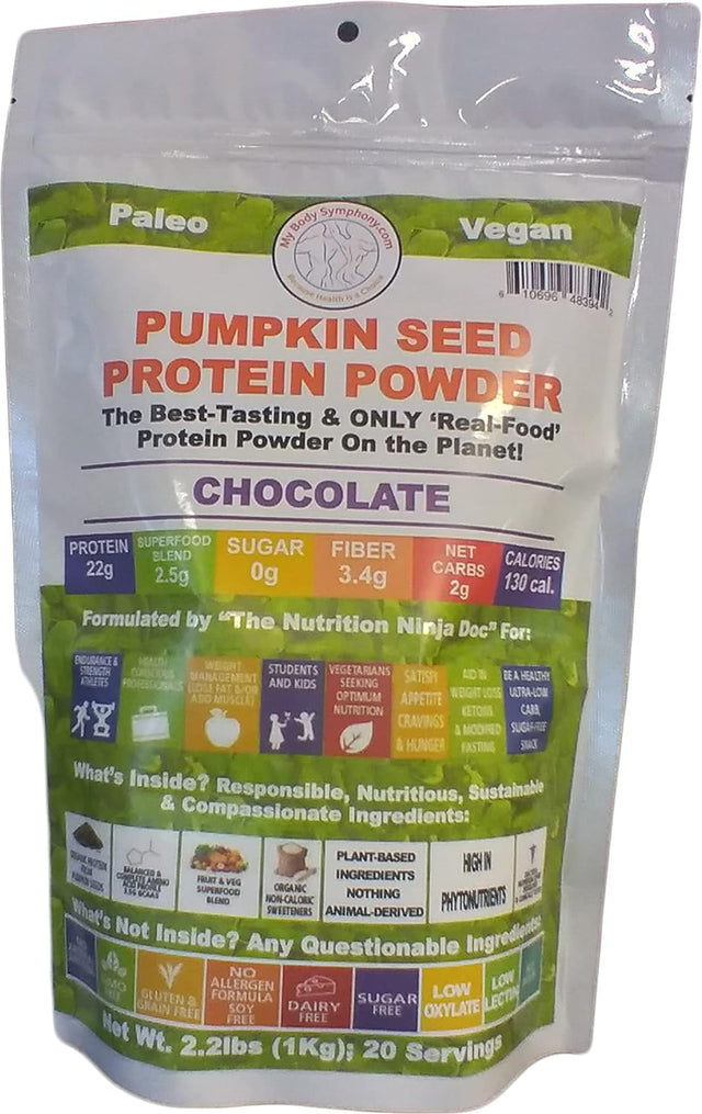 Pumpkin Seed Protein Powder - Chocolate Flavor | 100% Pure and Natural, Raw Superfood, Cold Pressed, Non-Gmo & Gluten Free | Vegan, Paleo and Keto Shakes Friendly - 2.20 Lbs 20 Servings