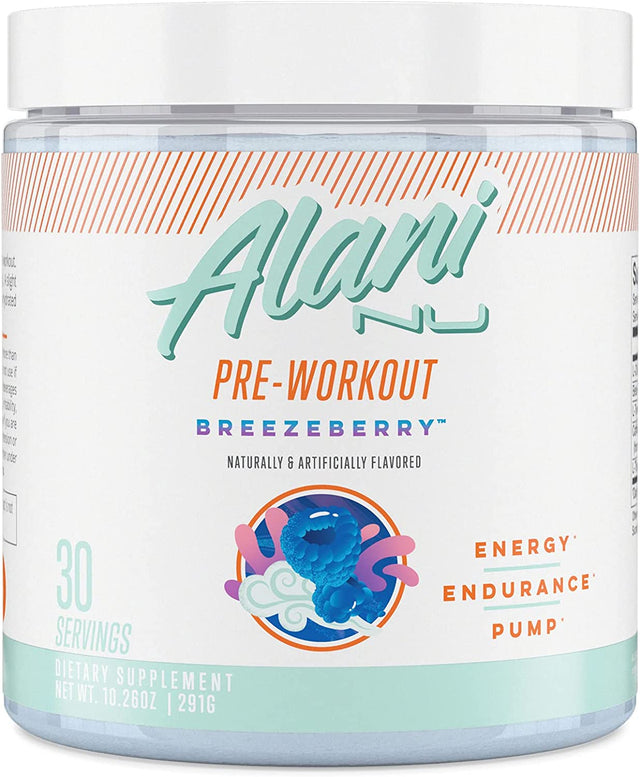 Alani Nu Pre Workout Powder | Amino Energy Boost | Endurance Supplement | Sugar Free | 200Mg Caffeine | L-Theanine, Beta-Alanine, Citrulline | 30 Servings (Breezeberry)