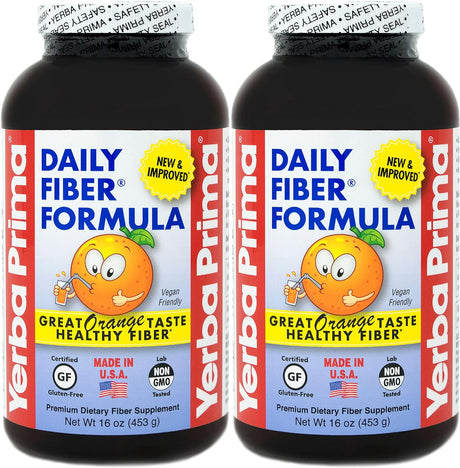 Yerba Prima Daily Fiber Formula 16 Oz (Pack of 2) - Premium Dietary Fiber Supplement, Non-Gmo, Gluten Free, Made in the USA, Orange Flavor