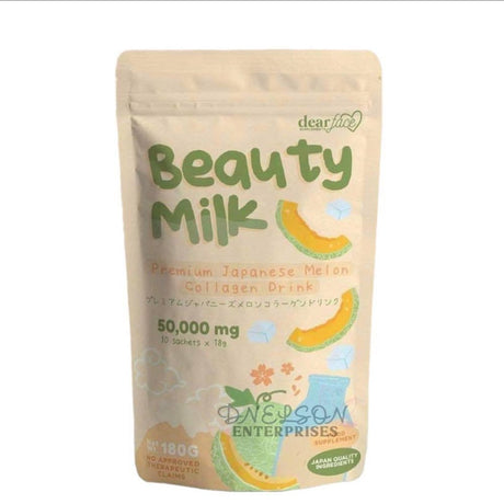 Dear Face Beauty Milk Japanese Collagen Melon Drink, 10 Sachets X 18G - 50,000Mg Hydrolyzed Collagen