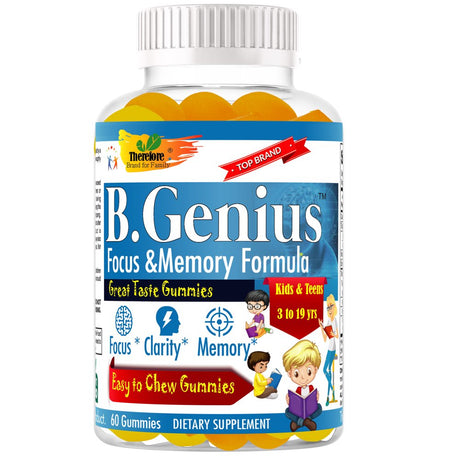 B.Genius Brain Booster Supplement & Brain Support Gummy Vitamins for Kids & Teens, Focus Gummies for Kids