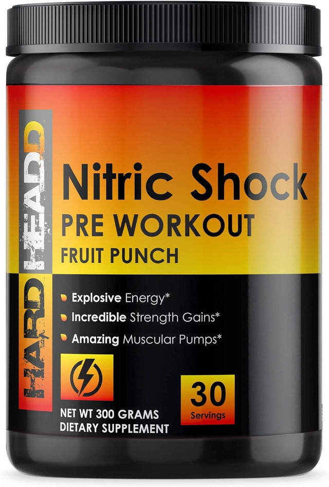 Nitric Shock Pre Workout Diet Supplement – Explosive Energy, Mental Focus Support, Amazing Muscular Pumps - Nitric Oxide Booster Pre-Workout Energy Powder - 30 Servings, Fruit Punch Flavor