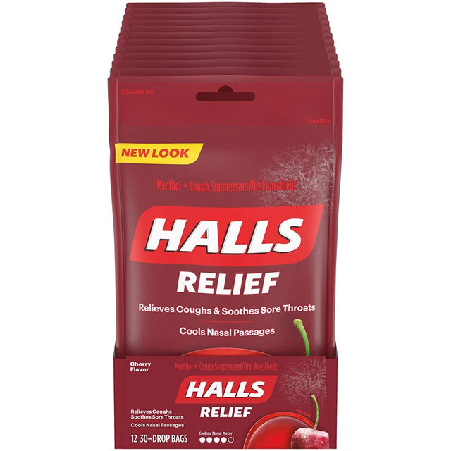 Halls Cherry Cough Drops - with Menthol - 180 Drops (20 Sticks of 9 Drops)