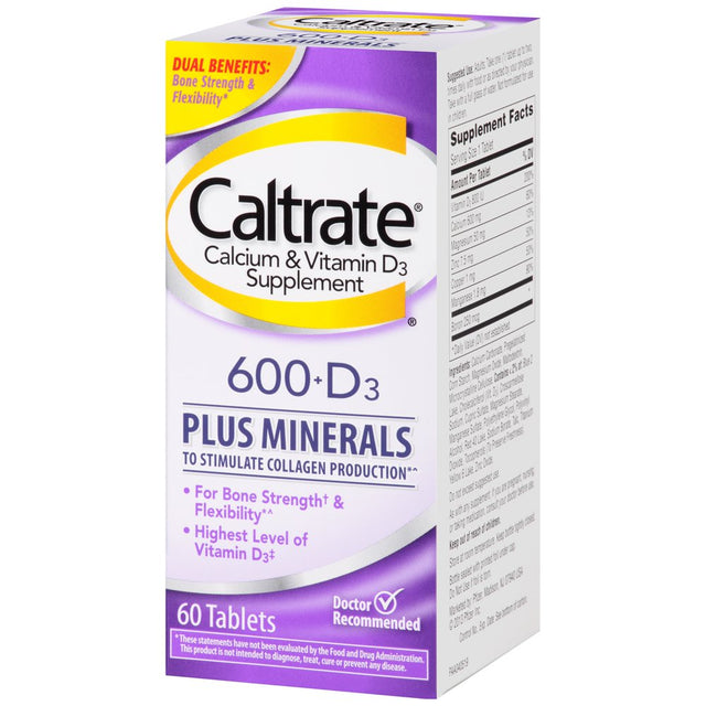 Caltrate Bone Health Advanced 600+D3 plus Minerals Calcium Tablets, 60 Ct