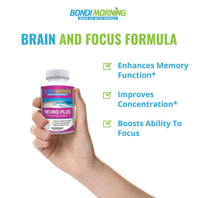 Bondi Morning Neuro plus Brain Function Support. Promotes Focus, Clarity, Energy & Alertness - 60 Capsules