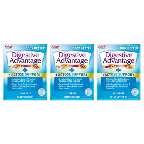 Digestive Advantage Daily Probiotics Lactose Support plus Lactase Enzyme 32 Capsules (Pack of 3)