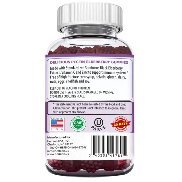 Herbion Elderberry Gummies with Vitamin C & Zinc - Healthy Immune System Support - Gluten-Free & Gelatin-Free - 60 Gummies for Adults & Children 4 Years & above - Made in USA.