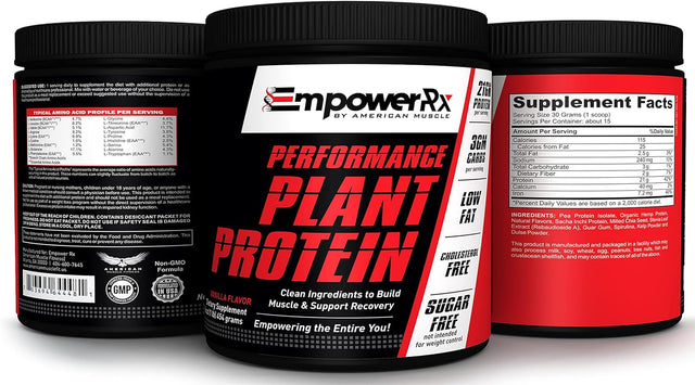 Empower Rx Performance Vegan Protein Powder Gluten Free Vanilla Plant Based Natural Protein - Non GMO for Building Muscles and Support Recovery (454G)