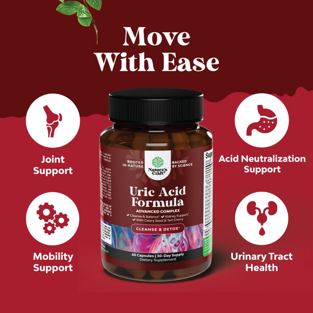 Herbal Uric Acid Cleanse and Detox - Essential Daily Kidney Cleanse and Uric Acid Support for Adults - Joint Support Supplement and Detox Cleanse with Tart Cherry Extract Capsules for Men and Women