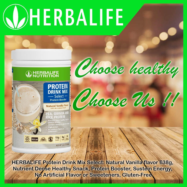 Herbalife Protein Drink Mix Select: Natural Vanilla Flavor 638G, Nutrient Dense Healthy Snack, Protein Booster, Sustein Energy, No Artificial Flavor or Sweeteners, Gluten-Free