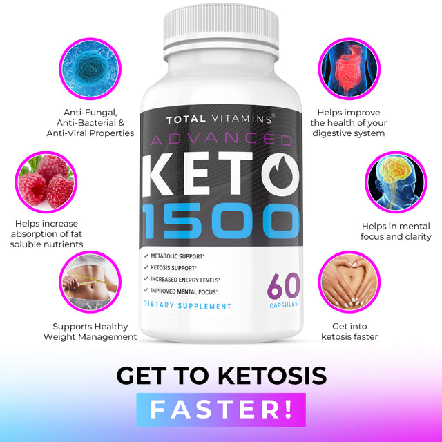 Keto Diet Pills Advanced 1500 BHB Weight Loss Exogenous Ketones Rapid Ketosis 60 Capsules