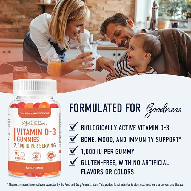 SM Nutrition Vitamin D3 2000 IU Gummies | Bone, Mood, and Immunity Support | 90 Gummies