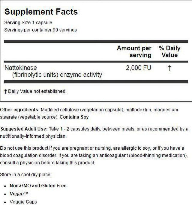 Doctor'S Best Nattokinase 2,000 Fu, Non-Gmo, Gluten Free, Vegan, Supports Cardiovascular and Circulatory Health, 90 Veggie Caps