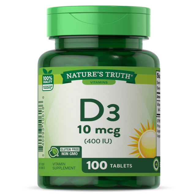 Vitamin D3 400 Iu (10 Mcg) | 100 Tablets | Vegetarian, Non-Gmo, Gluten Free | by Nature'S Truth