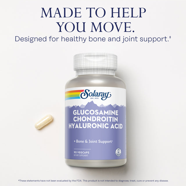 Solaray Glucosamine Chondroitin Hyaluronic Acid | Healthy Joint Comfort & Mobility with Vitamin C | 30 Serv, 90 Vegcaps