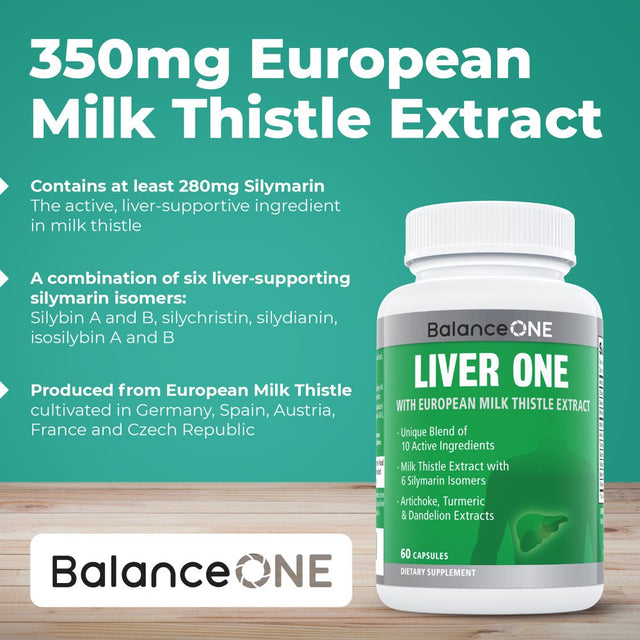 Liver One by Balance One Supplements - 10 Antioxidant Ingredients for Natural Liver Support - Milk Thistle, Molybdenum, Dandelion, Artichoke - Vegan, Non-Gmo - 30 Day Supply