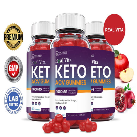 (3 Pack) Real Vita Keto ACV Gummies 1000MG Dietary Supplement 180 Gummys