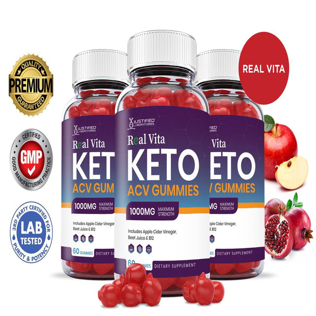 (3 Pack) Real Vita Keto ACV Gummies 1000MG Dietary Supplement 180 Gummys