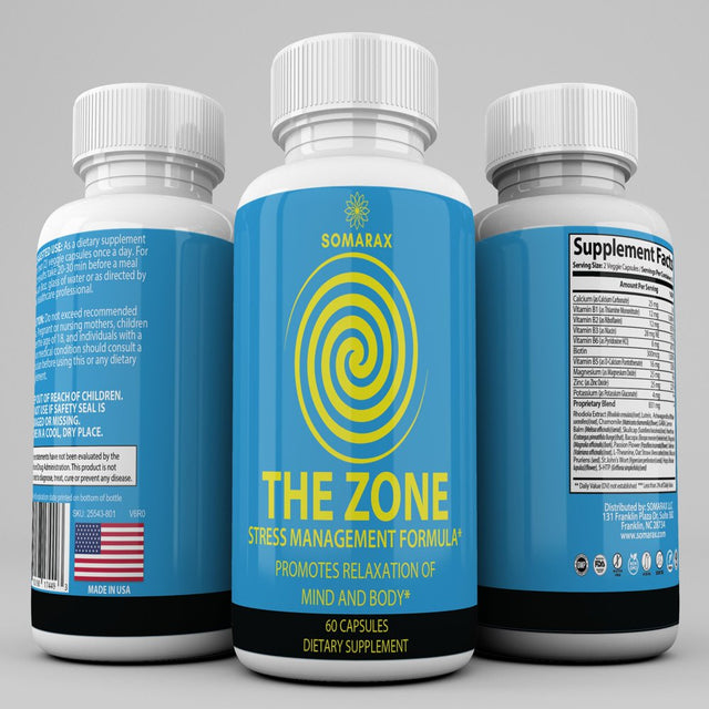 The Zone – Stress and anti Anxiety Relief Supplements | Natural Happy Pills That Helps Depression, Anxiety, Stress, Worrying & Mental Clarity, Mood Boost for Women & Men | 60 Capsules by Somarax