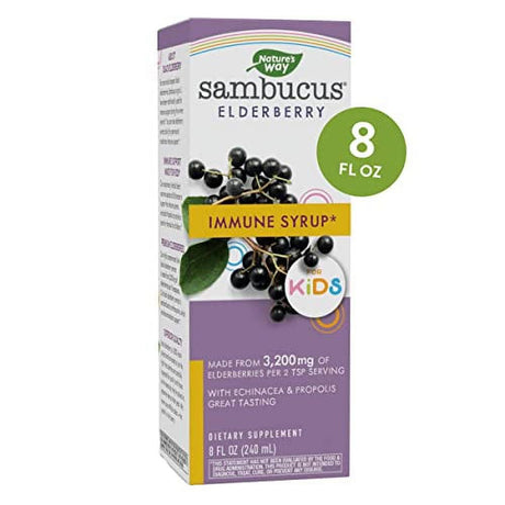 Natureâ€™S Way Sambucus Elderberry Immune Syrup for Kids*, Immune Support*, with Elderberry Extract, Echinacea & Propolis, Berry Flavor, 8 Fl Oz.