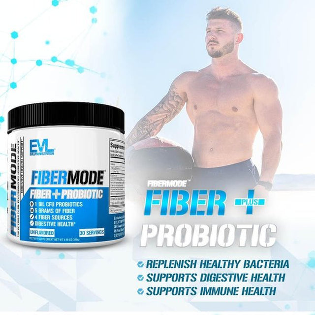 Probiotic Fiber Powder - EVL Fibermode Soluble Fiber Supplement Probiotics for Men & Women - 1 Billion CFU Probiotics 5G Fiber 30 Servings - Immune Support, Gut & Digestive Health