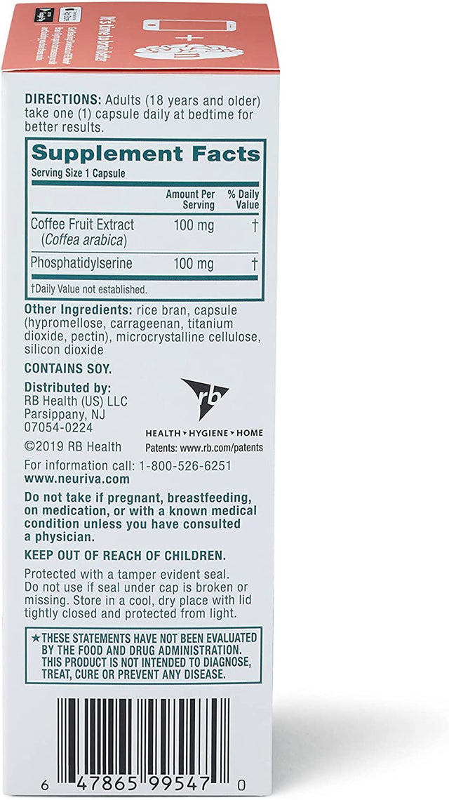 NEURIVA Original Capsules (30Ct) Phosphatidylserine, Gluten Free, Decaffeinated - Supports Focus, Memory, Learning, Accuracy & Concentration (Pack of 1)