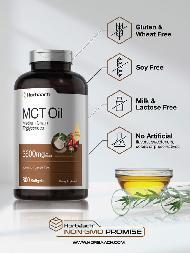 Keto MCT Oil | 3600 Mg | 300 Softgels | Coconut Oil Pills | by Horbaach